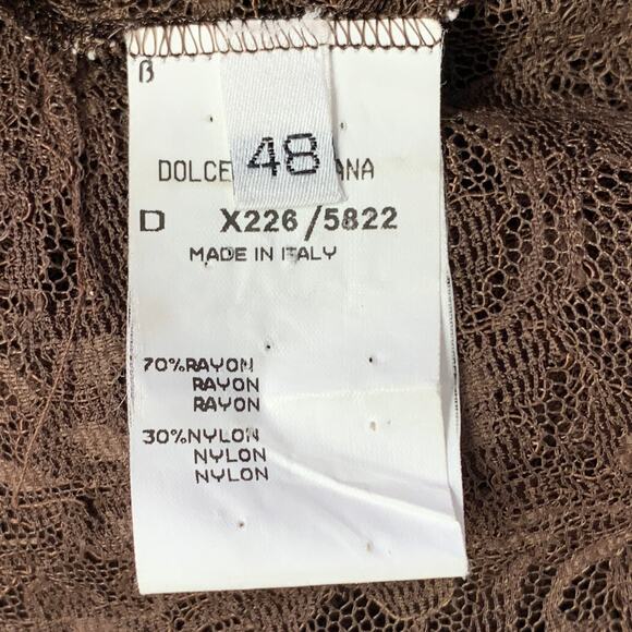 DOLCE & GABBANA Vintage Size L Brown Rayon Blend Lace Pointed Collar Shirt - Picture 6 of 7